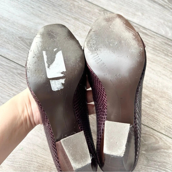 Santa Lolla Wine Snakeskin Embossed Leather Open Toe Pumps - Picture 11 of 12